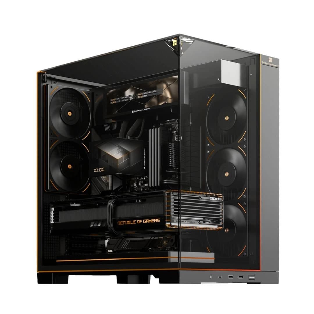 كيس كمبيوتر Thermalright TR-A70 VISION 5-مروحة with LCD – ATX Computer Case, أسود