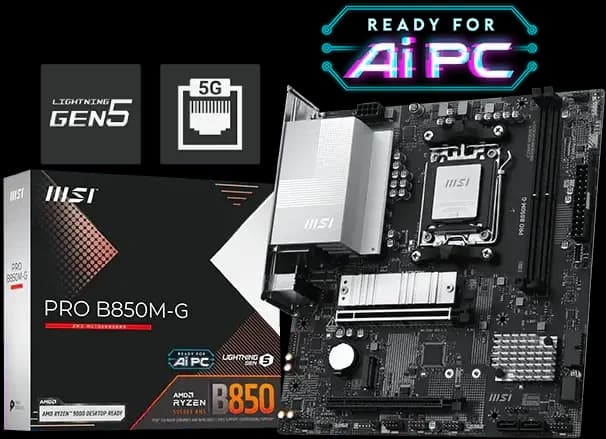 لوحة أم MSI PRO B850M-G Gaming Motherboard – AMD AM5, DDR5 8200+ OC, PCIe 5.0 x16, Dual M.2, 5GbE LAN, USB 5Gbps, Micro-ATX