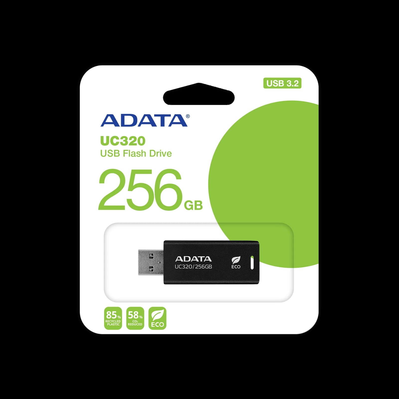 وحدة تخزين ADATA DATA UC320 USB 3.2 Gen1 Flash Drive 85% PCR Plastic Eco-Friendly Capless Sliding Connector – 256GB