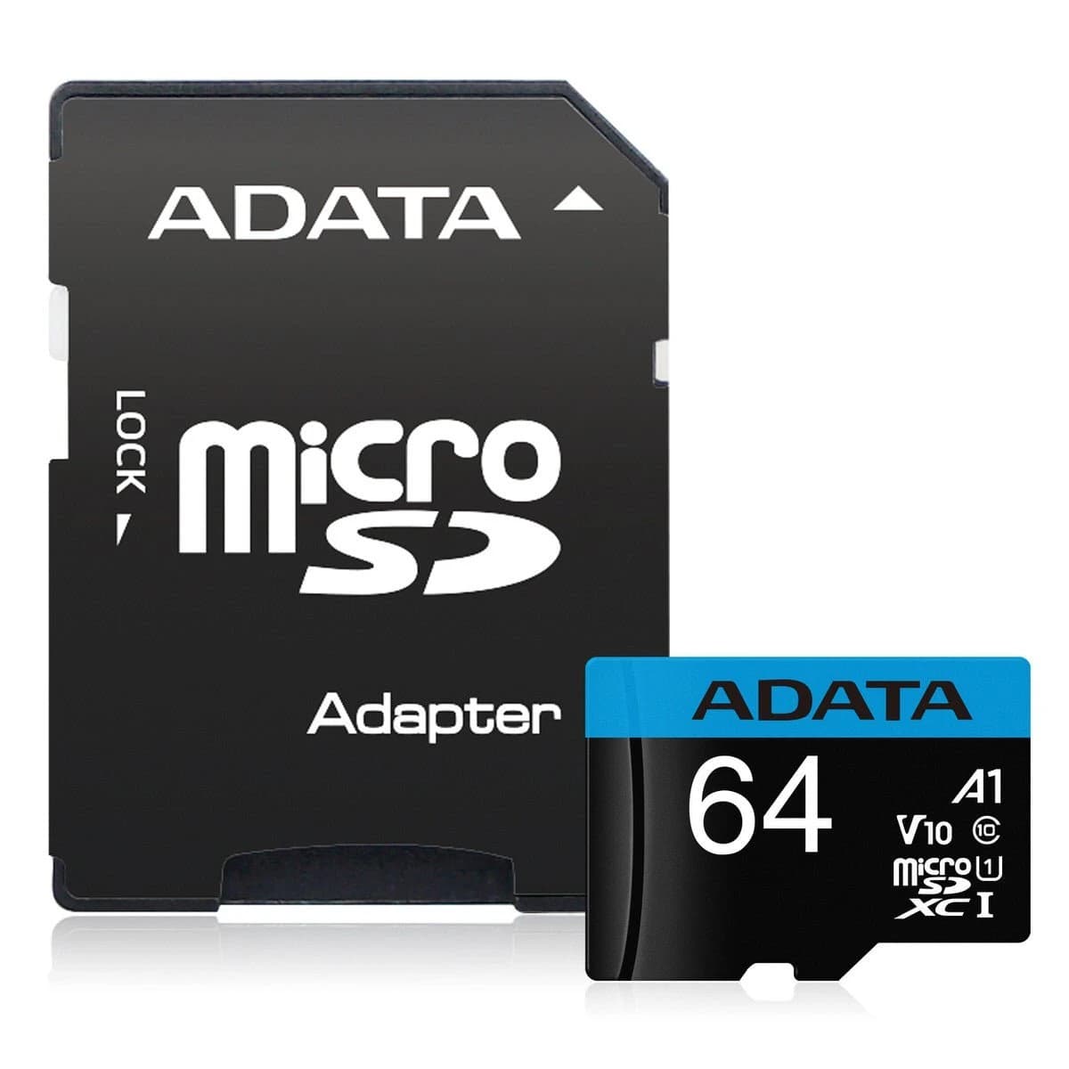 وحدة تخزين ADATA Premier 64 GB microSDXC UHS-I Class 10 V10 A1 Memory Card with SD Adapter – حتى 100 MB/s Read
