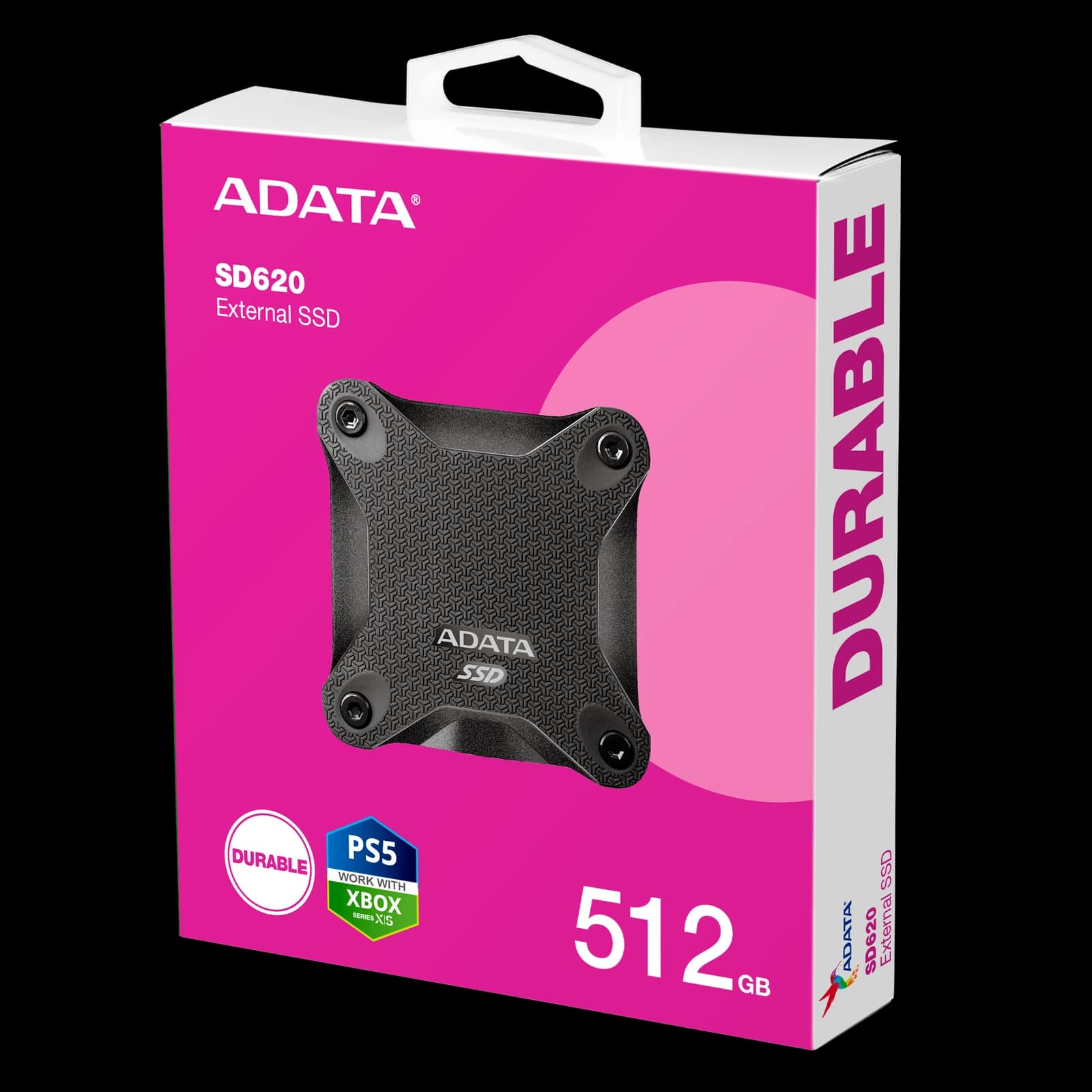 وحدة تخزين ADATA SD620 External SSD USB 3.2 Gen2 MIL-STD 1.22m Drop Rugged Design – 512GB — أسود