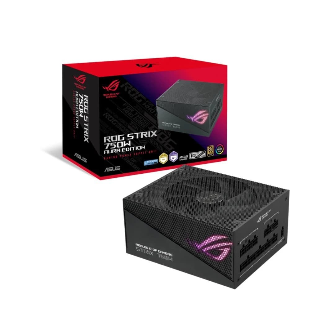 مزود طاقة ASUS ROG STRIX GAMING 750W Gold Aura Edition, قابل للفصل بالكامل, 80+ Gold, PCIe 5.0, ATX 3.0, أسود