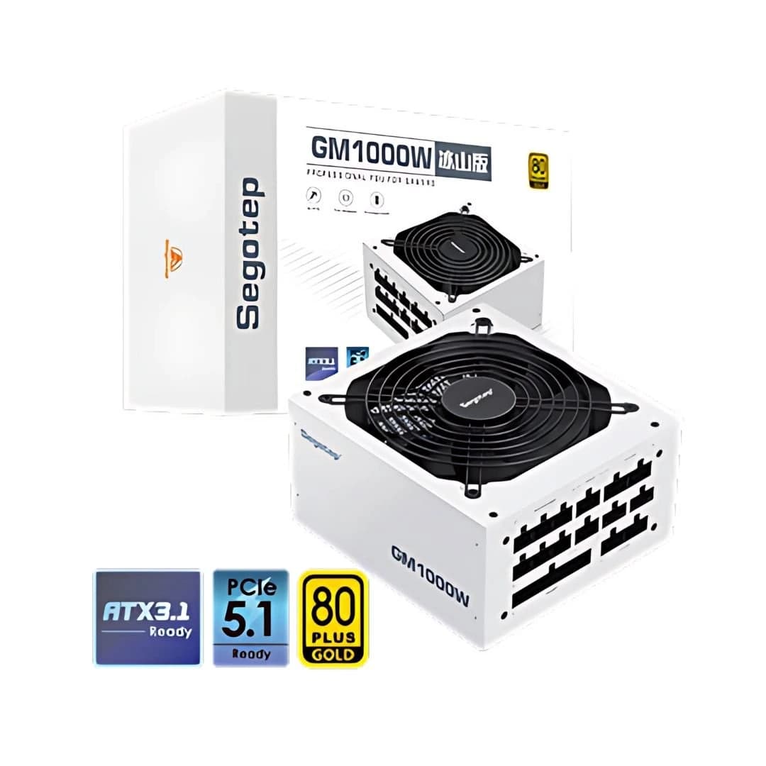مزود طاقة Segotep GM1000W 1000W Gold 80+ قابل للفصل بالكامل, PCIe 5.1 & ATX 3.1 – أبيض