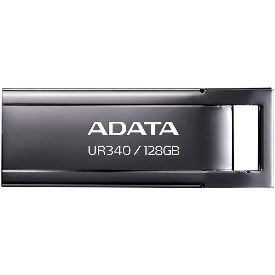 وحدة تخزين ADATA UR340 USB 3.2 Flash Drive Waterproof Dustproof Capless Glossy أسود Nickel – 128GB