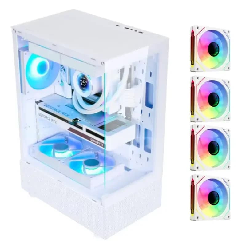 كيس كمبيوتر SAMA Neview 3321 ATX متوسط الحجم Gaming Case (4-ARGB Pre-installed مراوح & Hub Control) – أبيض