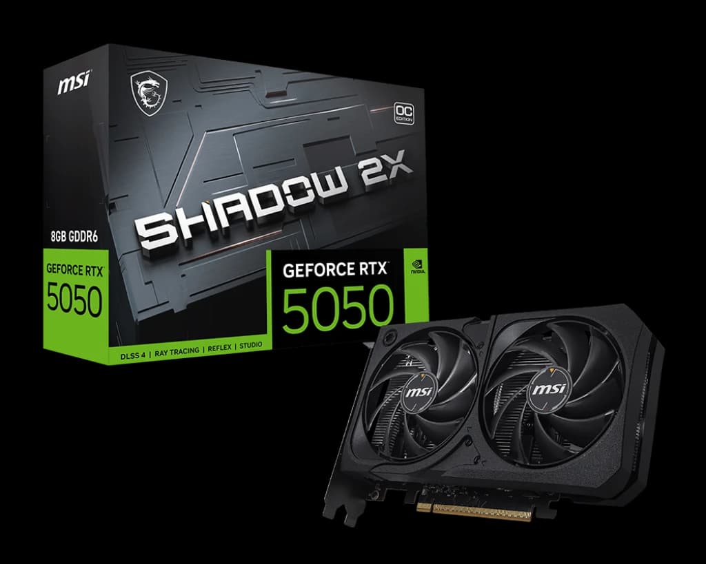 كرت شاشة MSI GeForce RTX 5050 8G SHADOW 2X OC – 2560 CUDA Cores, 20 Gbps GDDR6, Boost 2617 MHz, Dual-Fan, PCIe 5.0, 130 W