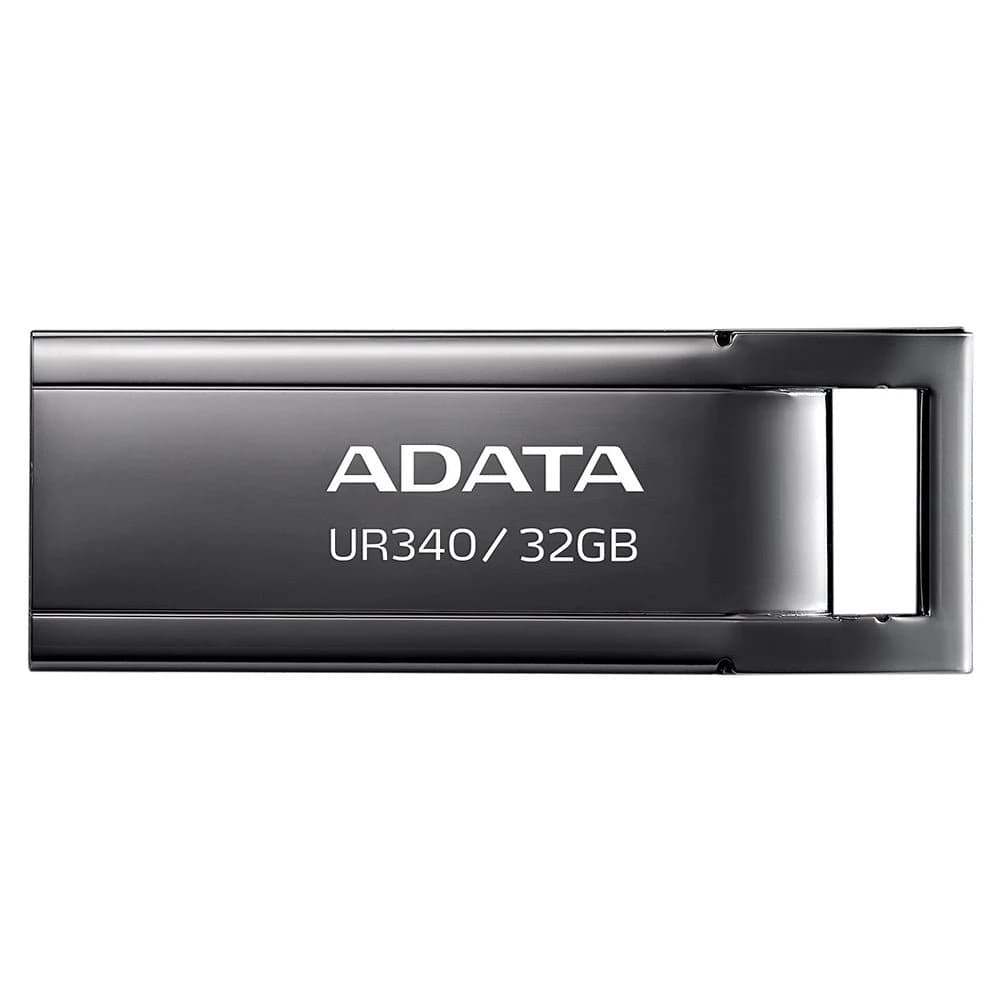 وحدة تخزين ADATA UR340 USB 3.2 Flash Drive Waterproof Dustproof Capless Glossy أسود Nickel – 32GB