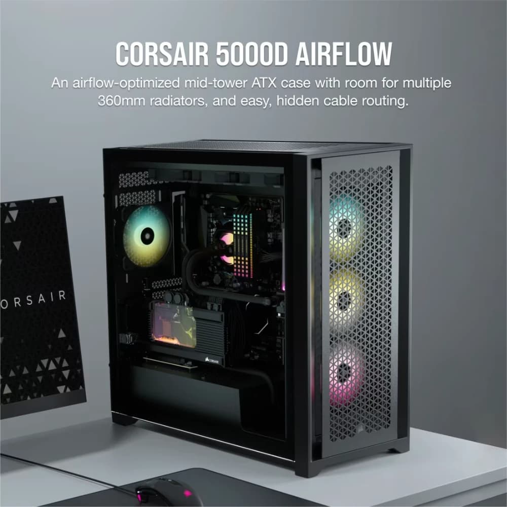 كيس كمبيوتر CORSAIR 5000D AIRFLOW MT TEMP GLASS CASE أسود