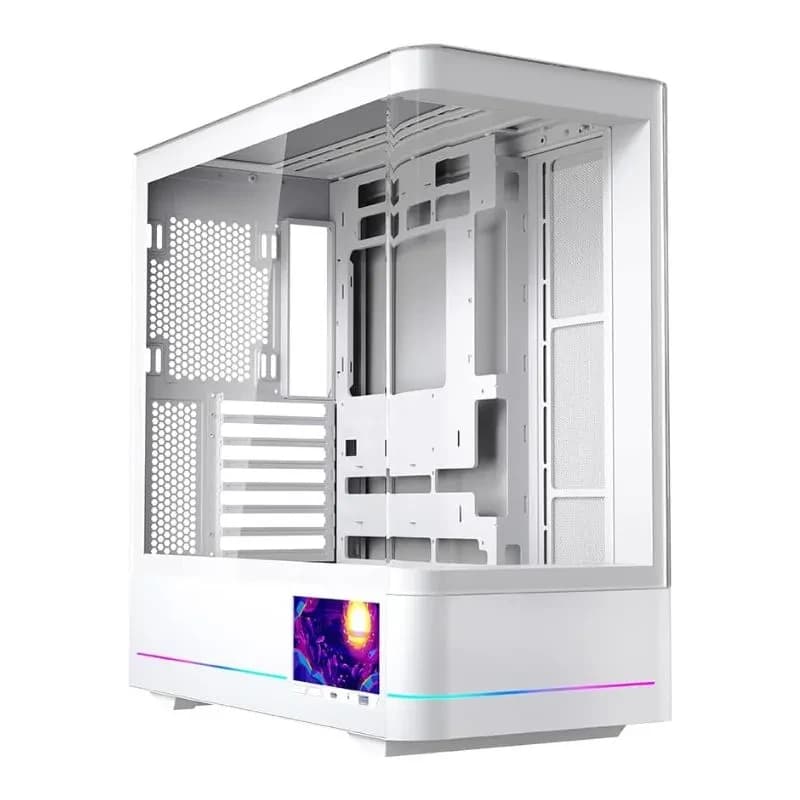 كيس كمبيوتر Jungle Leopard AC-02 ATX متوسط الحجم Gaming Case With LCD Display (بدون مراوح) – أبيض