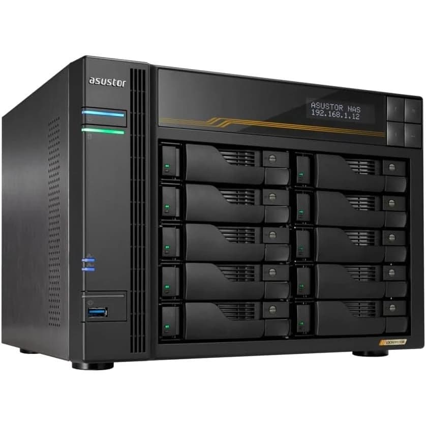 وحدة تخزين Asustor Lockerstor 10 Gen3 AS6810T, AMD Ryzen V3C14, 16GB ECC DDR5, Dual 10GbE, Dual 5GbE, USB4, M.2 NVMe