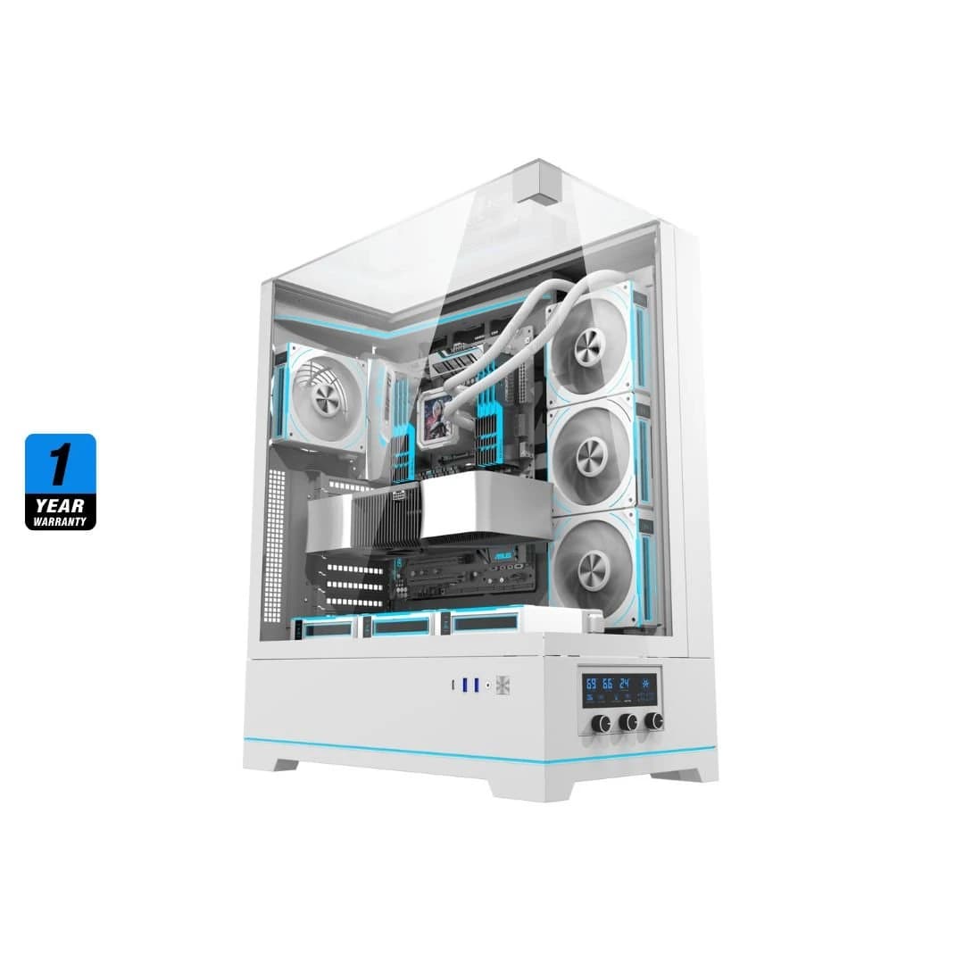 كيس كمبيوتر DarkFlash DY450L Pro متوسط الحجم Case, 1 مروحة – أبيض