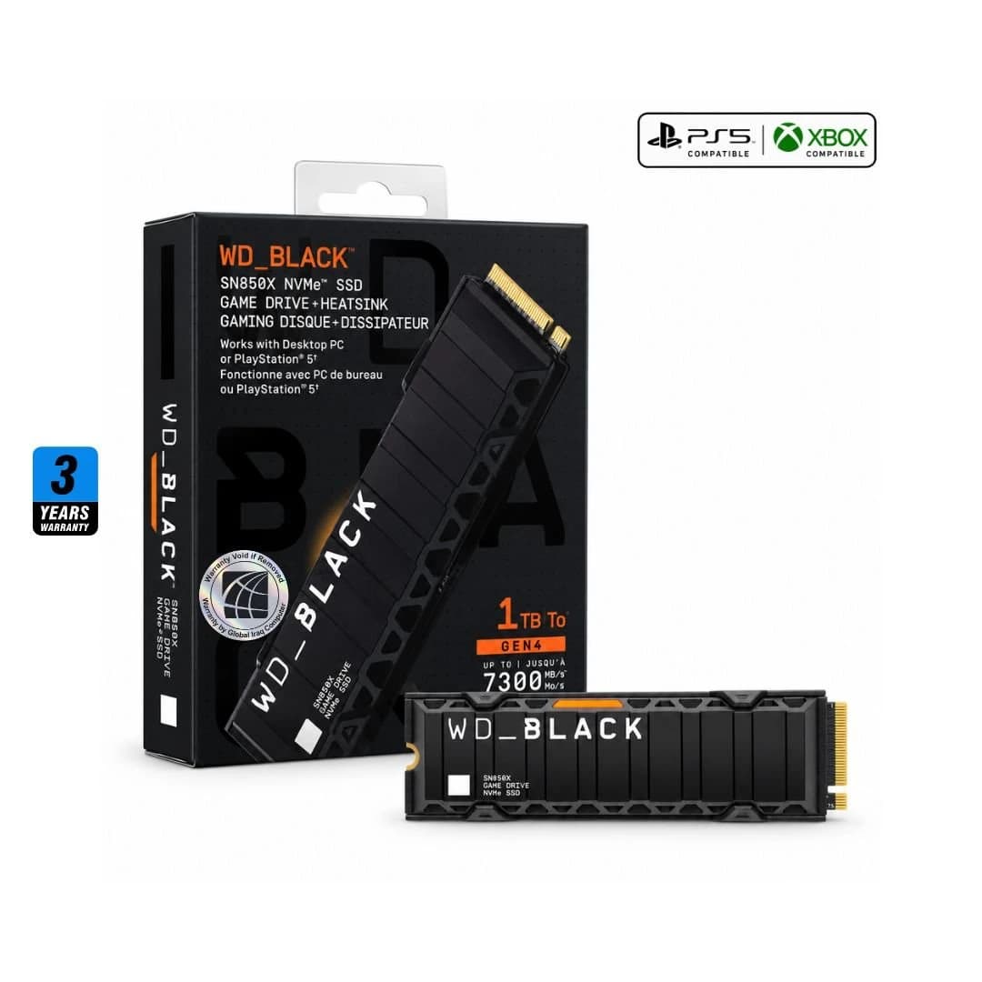 وحدة تخزين WD أسود SN850X 1TB with Heatsink, 7300MB/s M.2 NVME, PCIe 4.0