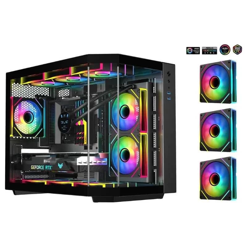 تبريد SAMA Neview 2771M MATX زجاج مقسّى Gaming Case (3 Pre-Installed ARGB مراوح + ARGB HUB مروحة) – أسود