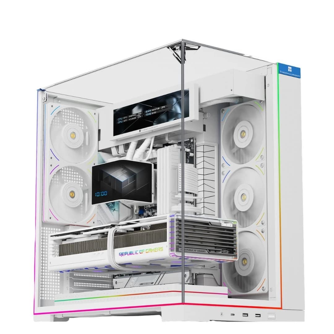 كيس كمبيوتر Thermalright TR-A70 VISION 5-مروحة with LCD ATX Computer Case – أبيض