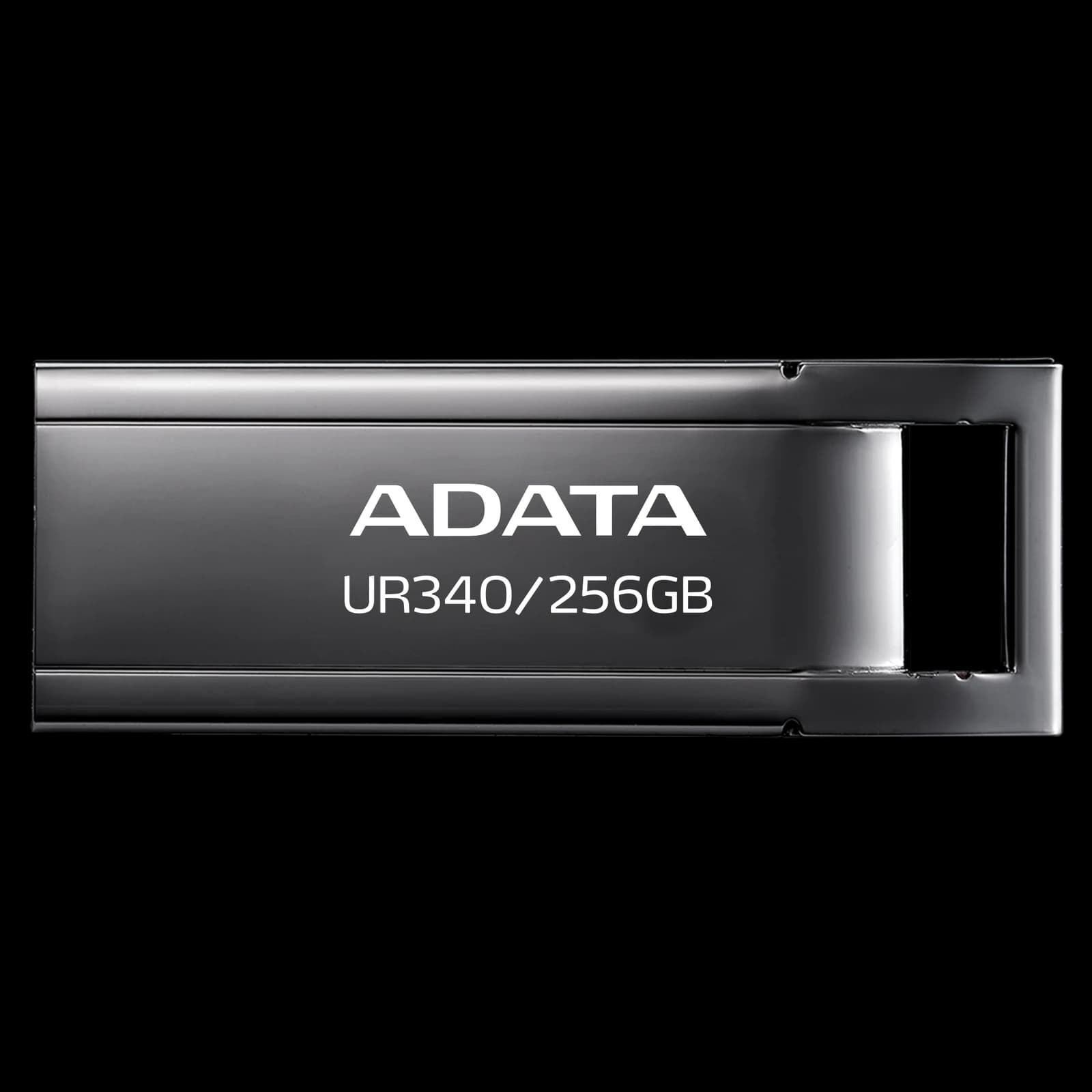 وحدة تخزين ADATA UR340 USB 3.2 Flash Drive Waterproof Dustproof Capless Glossy أسود Nickel – 256GB
