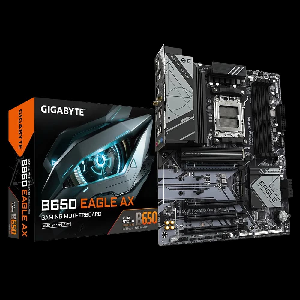 لوحة أم GIGABYTE B650 EAGLE AX Motherboard – AM5, DDR5, PCIe 5.0, Wi-Fi 6E, 12+2+2 VRM, 3× M.2, USB 3.2 Gen2, Smart مروحة 6, Q-Flash Plus, ATX