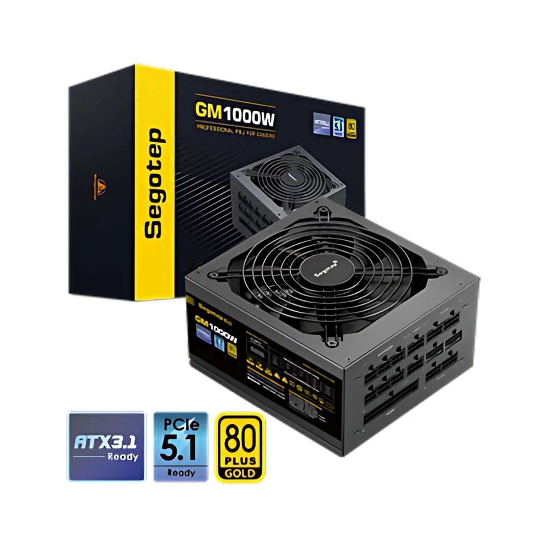 مزود طاقة Segotep GM1000W 1000W Gold 80+ قابل للفصل بالكامل 80+, PCIe 5.1 & ATX 3.1 – أسود
