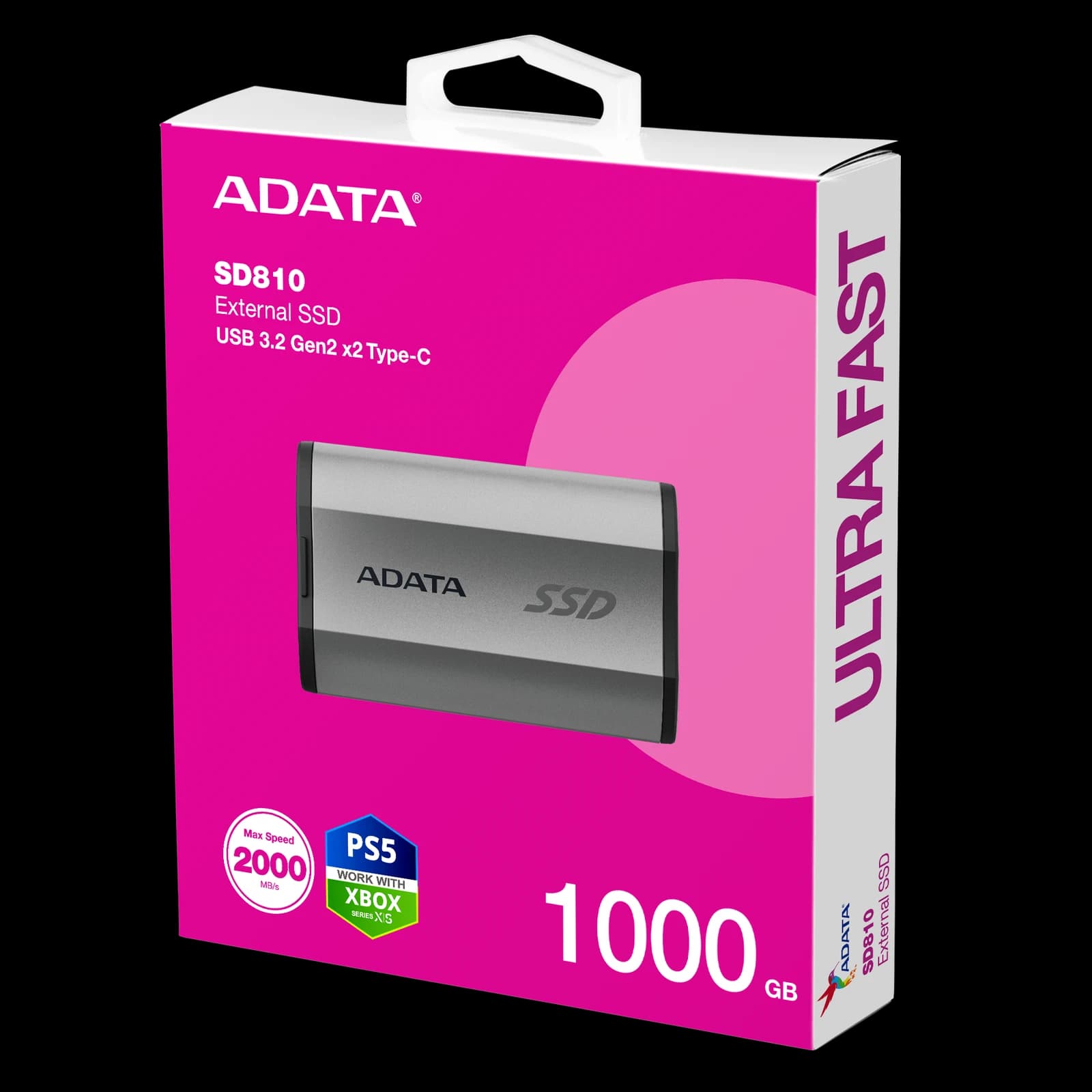 وحدة تخزين ADATA SD810 External SSD USB 3.2 Gen2x2 IP68 Waterproof Dustproof Drop Resistant 2000MB/s Read Write — رمادي