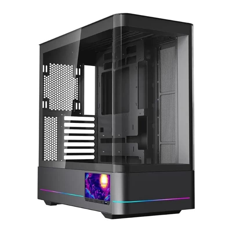 كيس كمبيوتر Jungle Leopard AC-02 متوسط الحجم ATX Gaming Case With LCD Display (بدون مراوح) – أسود