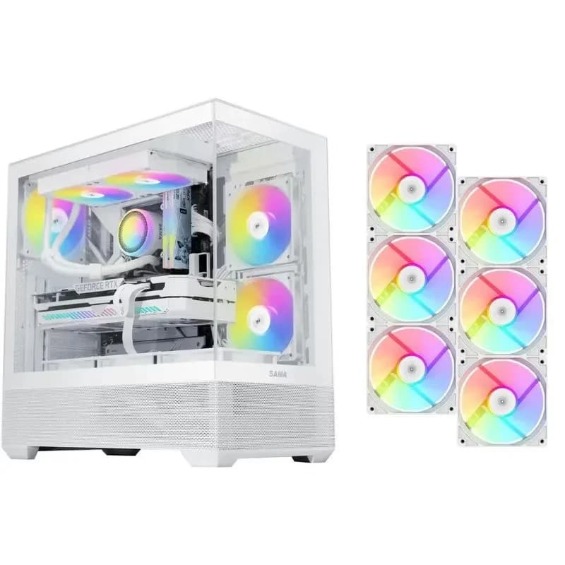 كيس كمبيوتر SAMA V40 ATX متوسط الحجم PC Case (With 6 Pre-Installed ARGB مراوح) – أبيض