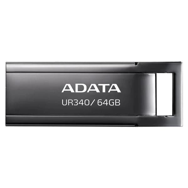 وحدة تخزين ADATA UR340 USB 3.2 Flash Drive Waterproof Dustproof Capless Glossy أسود Nickel – 64GB