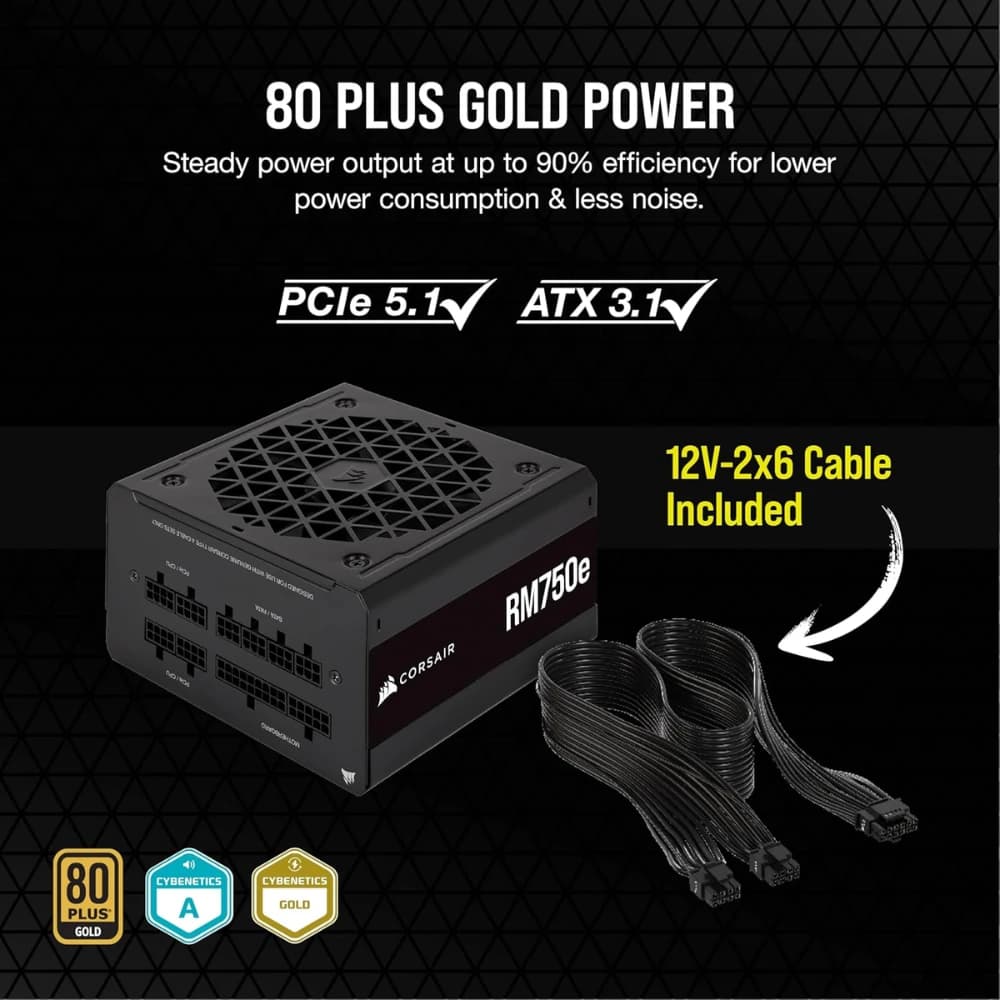 مزود طاقة CORSAIR RM750E 750W 80+PLUS GOLD أسود