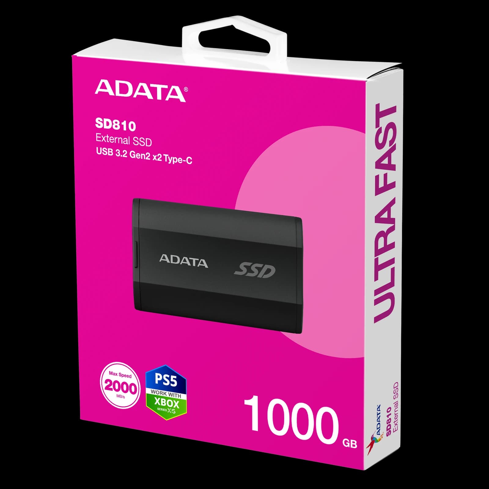 وحدة تخزين ADATA SD810 External SSD USB 3.2 Gen2x2 IP68 Waterproof Dustproof Drop Resistant 2000MB/s Read Write — أسود