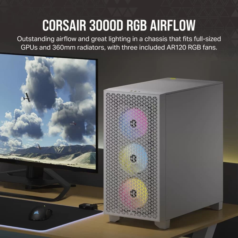 كيس كمبيوتر CORSAIR 3000D RGB AIRFLOW زجاج مقسّى MT CASE أبيض