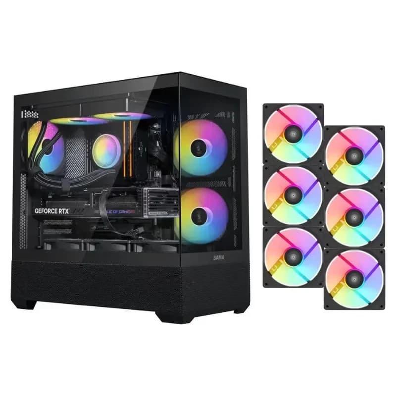 كيس كمبيوتر SAMA V40 ATX متوسط الحجم PC Case (With 6 Pre-Installed ARGB مراوح) – أسود