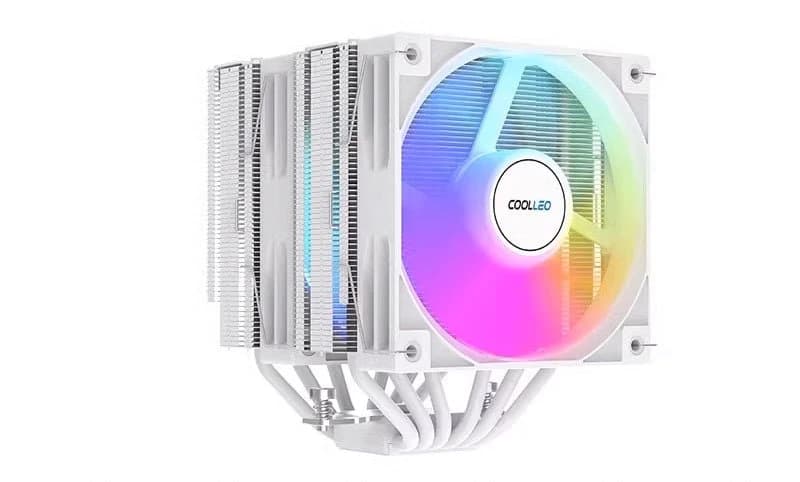 لوحة أم COOLLEO Etian B60T Performance Version Dual Tower Dual مروحة Six Heat Pipe Mirror Copper Bottom Support 1700/1851/AM4/AM5 — أبيض