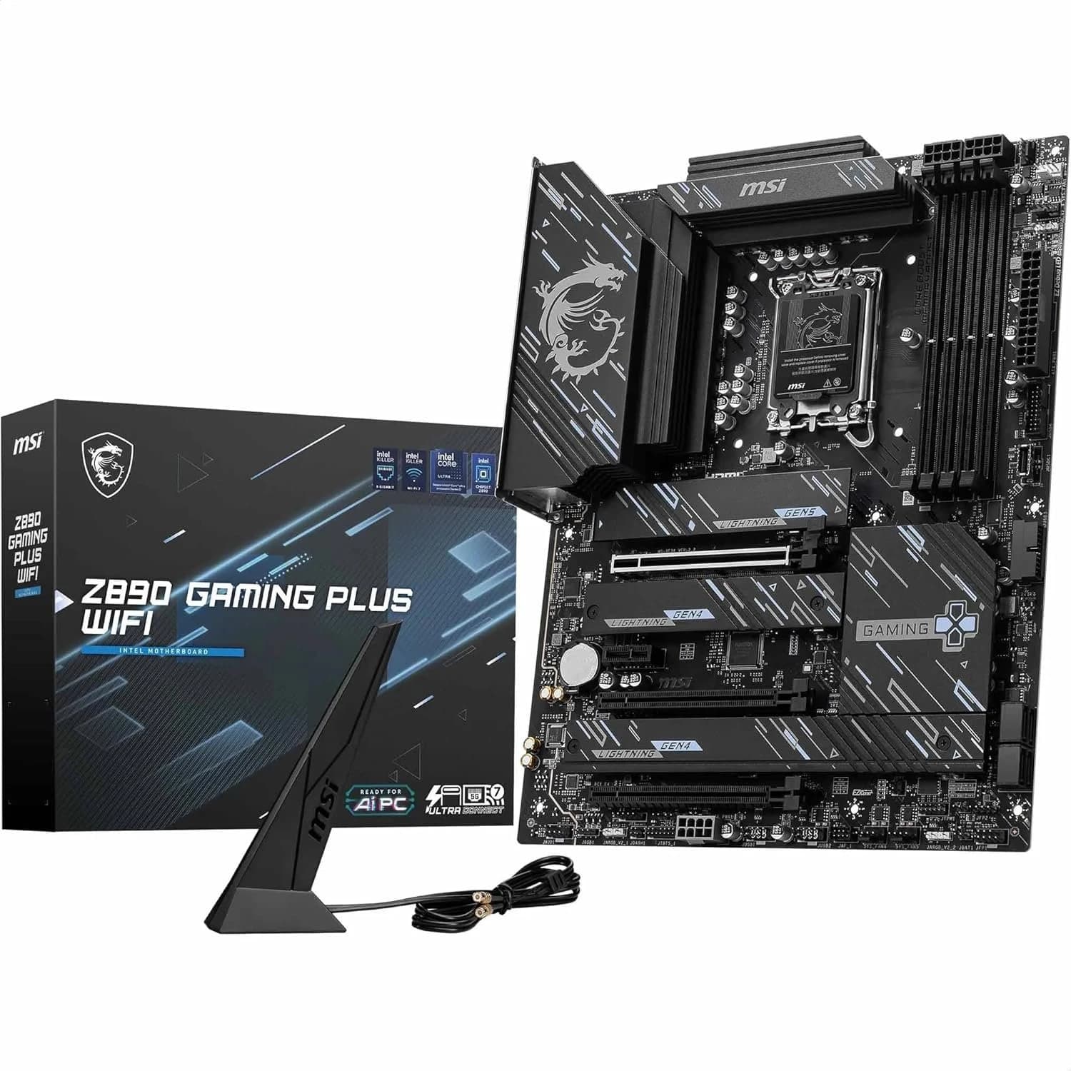 لوحة أم MSI Z890 GAMING PLUS WIFI Motherboard, ATX – Supports Intel Core Ultra Processors (Series 2), LGA 1851 – DDR5 Memory Boost 9200+MT/s OC, 1 x PCIe 5.0 x16, 1 x M.2 Gen5, Intel Killer 5G LAN, Wi-Fi 7