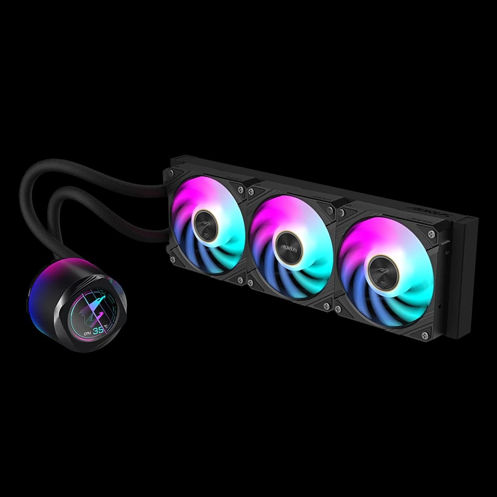 تبريد GIGABYTE AORUS WATERFORCE X II 360 مبرد سائل – 360mm Radiator, LCD Display, ARGB مراوح, Intel & AMD مقبس Support — أسود