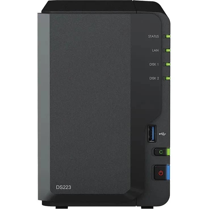 وحدة تخزين Synology DiskStation DS223 2-Bay NAS, Quad-Core 1.7GHz, 2GB DDR4, 1GbE, USB 3.2, RAID Support