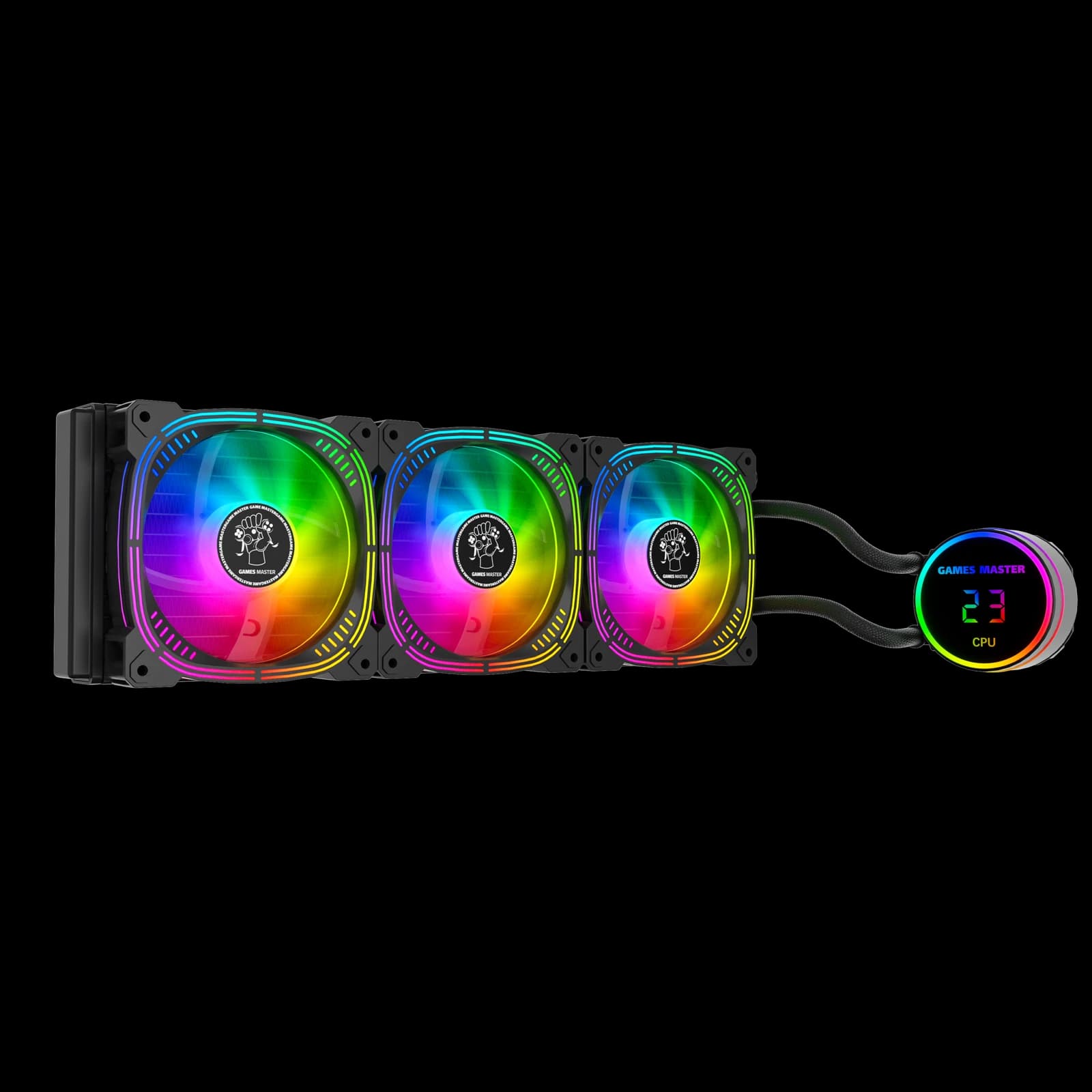 تبريد GAMES MASTER WATER COOLING LI360 ARGB CPU مبرد سائل – 2.4″ IPS LCD Screen – 360mm Radiator.