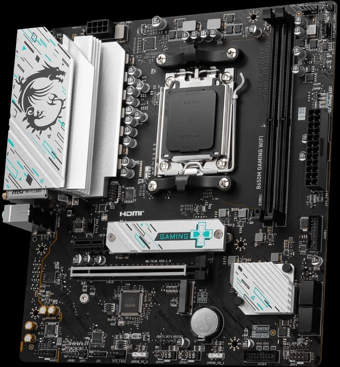لوحة أم MSI B650M GAMING WIFI DDR5 Micro-ATX Motherboard – AMD B650 Chipset, AM5 مقبس, Ryzen 7000/8000/9000 Support, DDR5 7800+ (OC), PCIe 4.0, Dual M.2 Gen4, Wi-Fi 6E & Bluetooth 5.3, 2.5Gb LAN, HDMI 2.1 & DisplayPort 1.4
