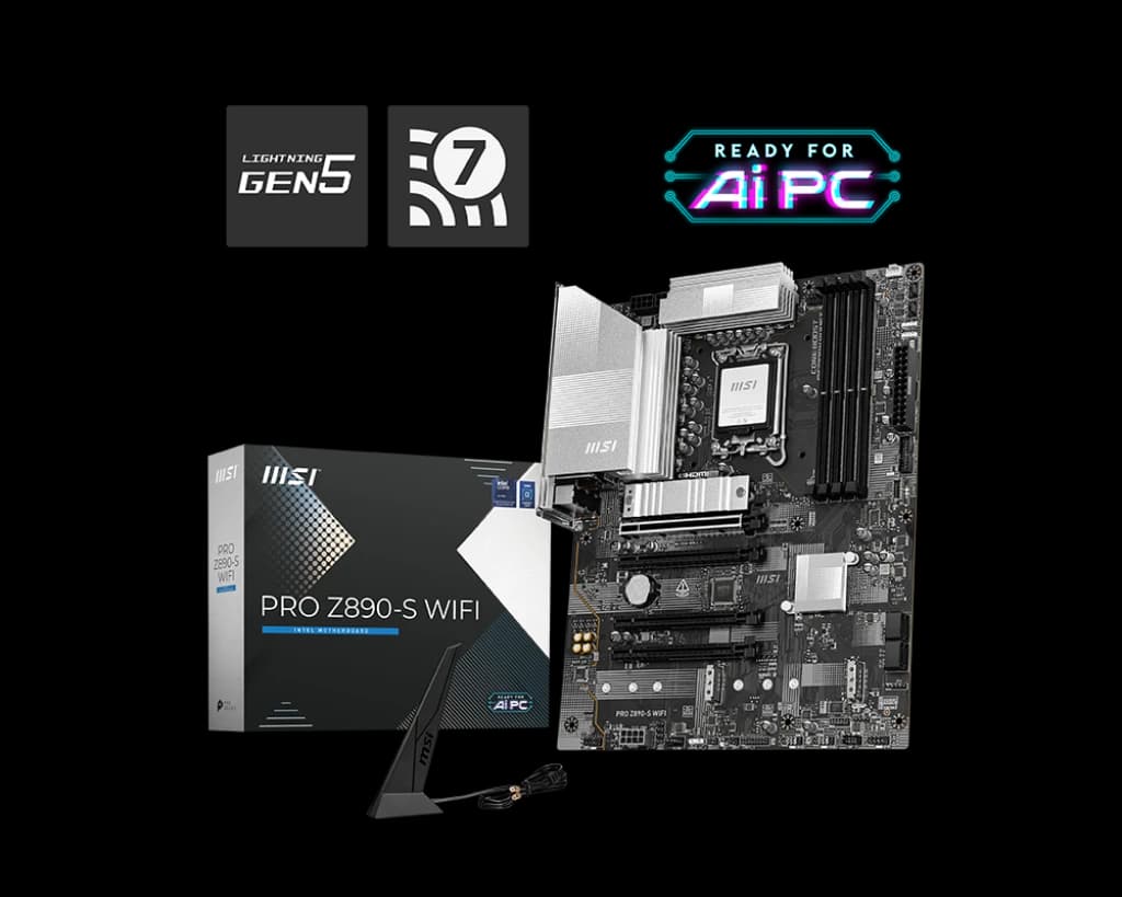 لوحة أم MSI PRO Z890-S WIFI ATX Motherboard – Intel Z890, LGA1851, DDR5-256GB, PCIe 5.0 x16, M.2 Gen 5, Wi-Fi 7 + 2.5 GbE, Thunderbolt 4, USB4