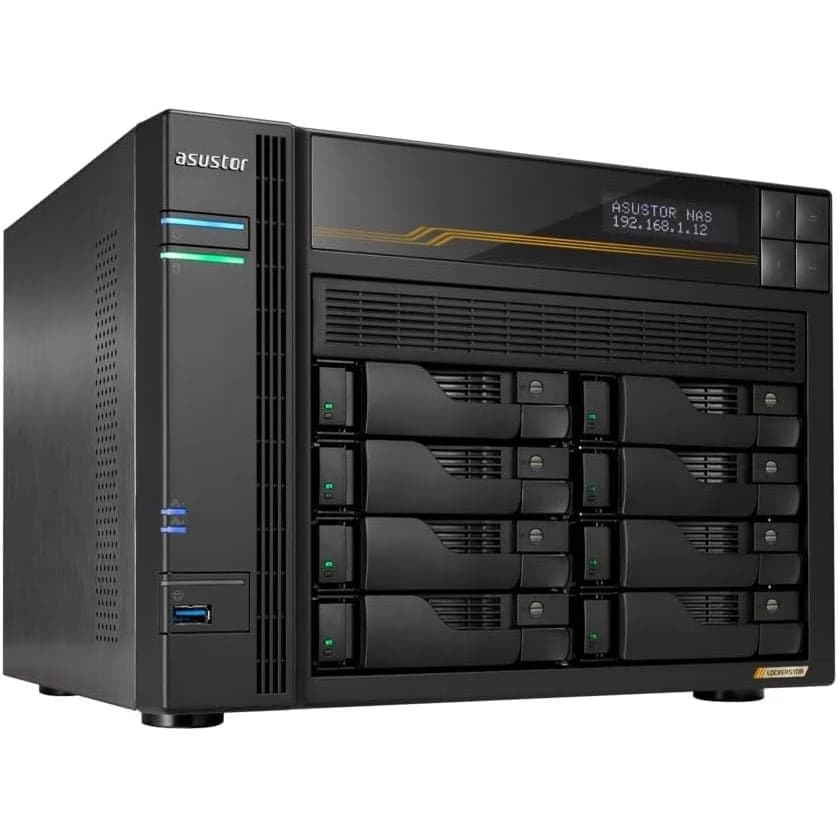 وحدة تخزين Asustor Lockerstor Gen3 AS6808T 8-Bay NAS – AMD Ryzen Quad-Core 2.3GHz, 16GB ECC DDR5, Dual 10GbE, Diskless
