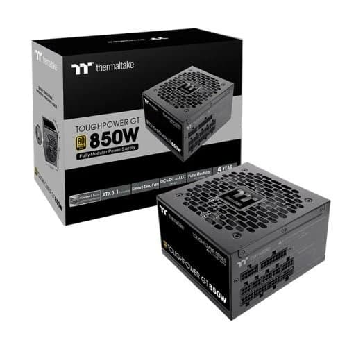 مزود طاقة Thermaltake Toughpower GT 850 W Gold – قابل للفصل بالكامل ATX 3.1 PSU, PCIe 5.1 Ready, 80 PLUS Gold, Smart Zero 120 mm مروحة