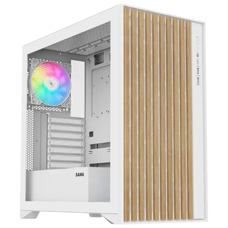 كيس كمبيوتر SAMA V-Nature SV-05 متوسط الحجم ATX Gaming Case BTF Back Plug Motherboard (4 Pre-Installed ARGB مراوح) – أبيض