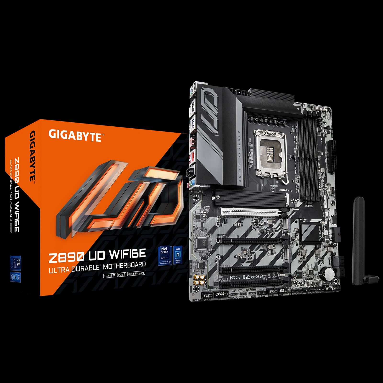 لوحة أم GIGABYTE Z890 UD WIFI6E ATX Motherboard – LGA 1851, DDR5 حتى 9066 MT/s (OC), PCIe 5.0/M.2, USB4, Wi-Fi 6E, 2.5 Gb LAN