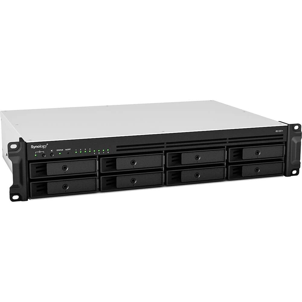 وحدة تخزين Synology RackStation RS1221+ – 8-Bay 2U NAS, AMD Ryzen V1500B, 4GB DDR4 ECC (حتى 32GB), 4x 1GbE, PCIe for 10/25GbE or NVMe, Expandable to 12 Bays