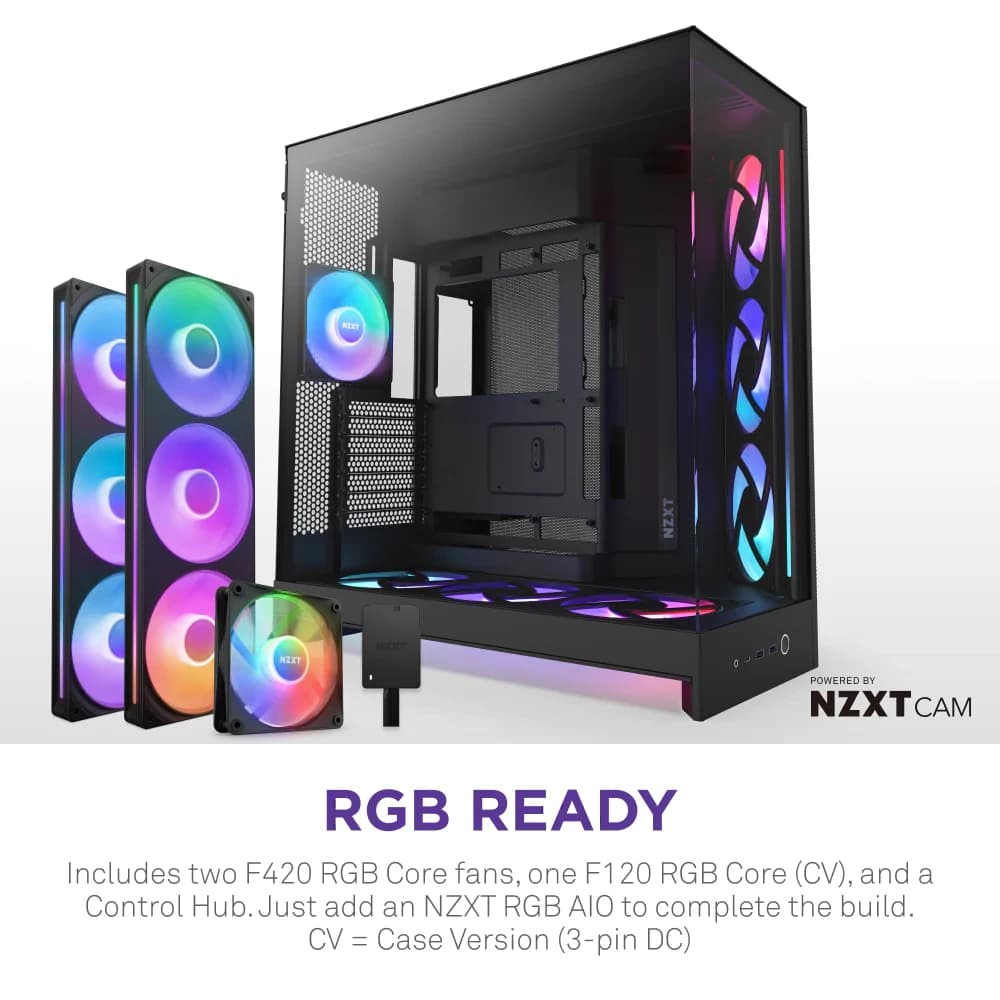 كيس كمبيوتر NZXT H9 FLOW RGB+ DUAL-CHAMBER متوسط الحجم Airflow With CONTROL HUB أسود CASE