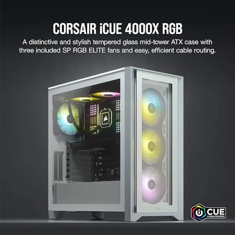 كيس كمبيوتر CORSAIR ICUE 4000X RGB زجاج مقسّى متوسط الحجم CASE أبيض