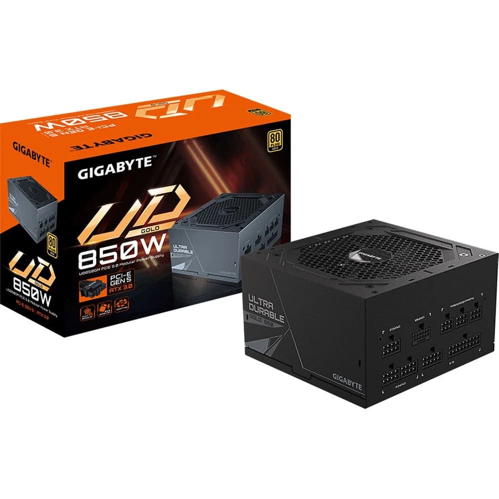 مزود طاقة GIGABYTE UD850GM PG5W 850W 80 PLUS Gold – PCIe 5.0 Ready, قابل للفصل بالكامل — أسود