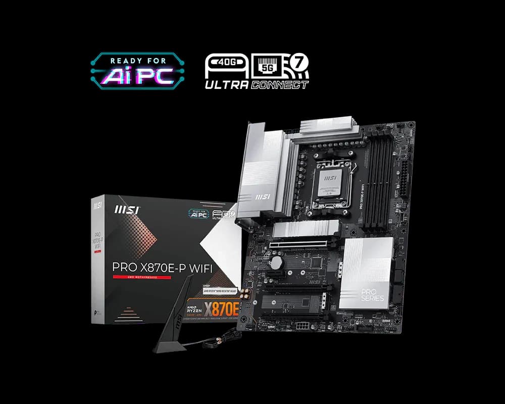 لوحة أم MSI PRO X870E-P WIFI Motherboard – AMD X870E, AM5, DDR5 8200+ MHz (OC), PCIe 5.0, USB4 40Gbps, Wi-Fi 7, 5G LAN, Triple M.2, ATX
