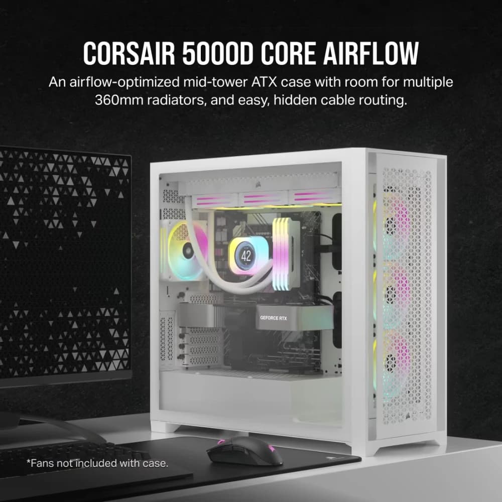 كيس كمبيوتر CORSAIR 5000D AIRFLOW CORE MT TEMP GLASS CASE أبيض