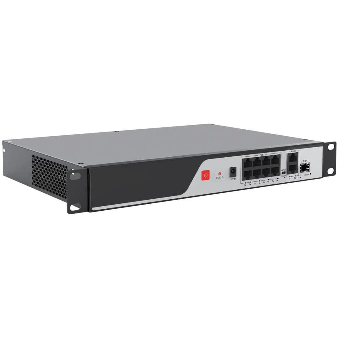 مزود طاقة iPower 11-Port PoE Switch, 8×100M PoE + 2×Gigabit Uplink + 1×SFP, 802.3af/at, 30W/Port, Extend 250m, VLAN, AC PSU + 12V/3A DC Out