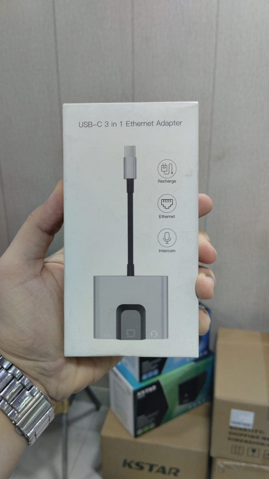 محول USB-C 3 في 1 مع Ethernet وشحن ومنفذ سماعة