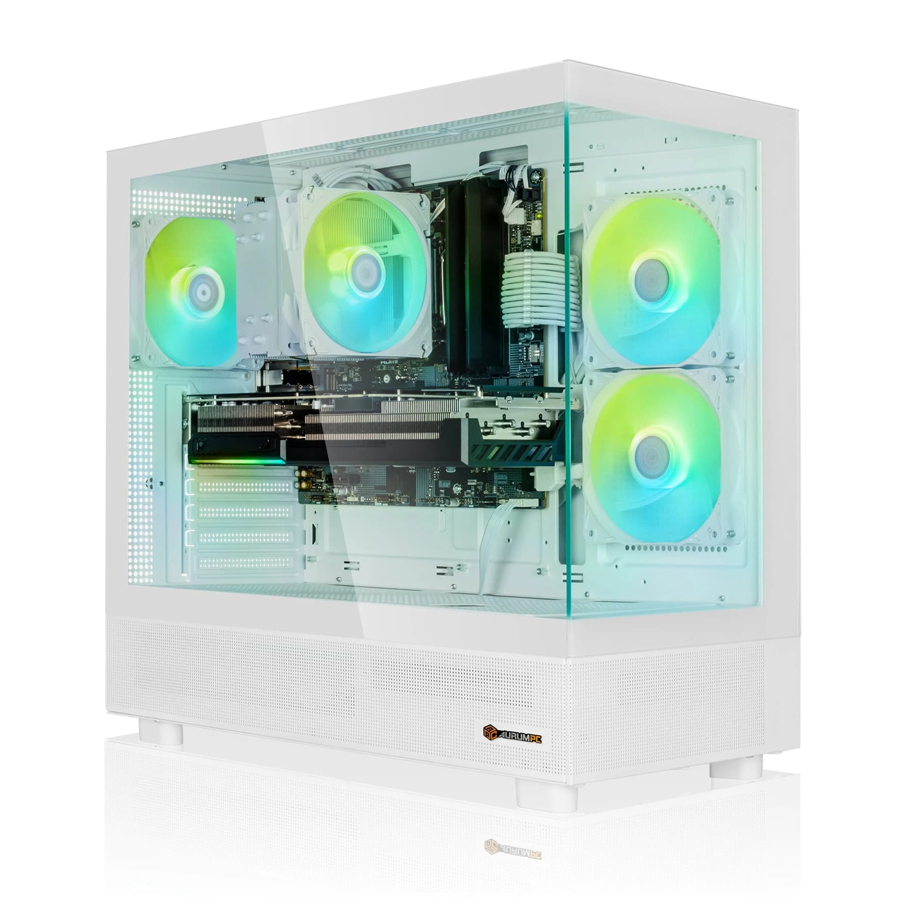 تجميعة M.K للألعاب – AMD Ryzen 7 5800X / Radeon RX 9060 XT 16GB 2-Fan / 16GB DDR4-3200 / 1TB SSD / Gigabyte B550 AORUS Elite / MASS مع 7 مراوح – أبيض