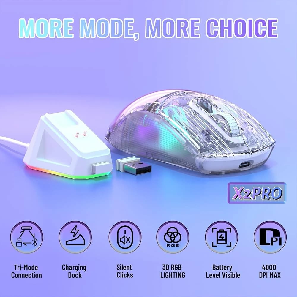 ماوس ألعاب Attack Shark X2 Pro RGB شفاف